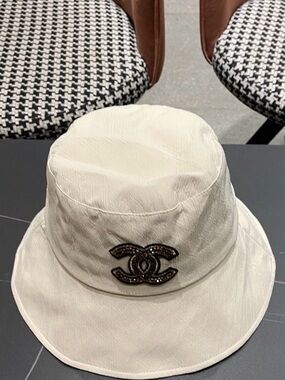 Black and Gold Beaded Interlocking CC beautiful bucket hat.